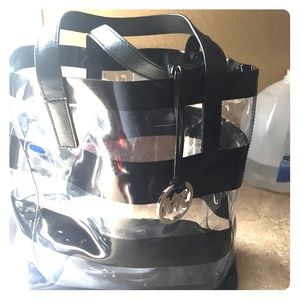 Micheal Kors clear bag with envelope wallet inside